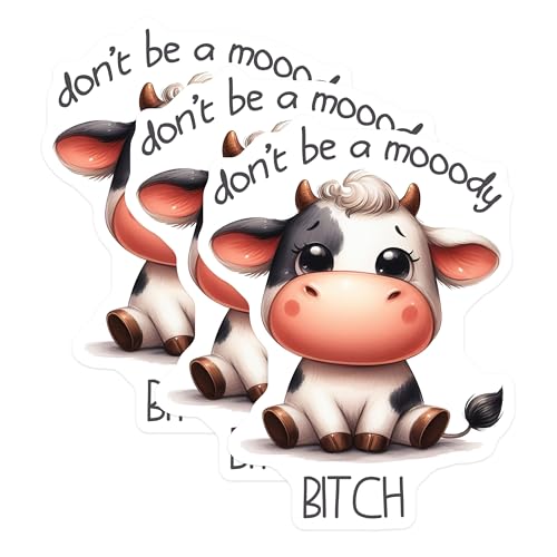 (3 Pack) Moody Cow Decals - Sarcastic Stickers - Funny Laptop Decal - 3 Inches On Longest Side - Easy Peel & Apply - Made in USA - 3MCS7433