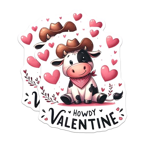 (2 Pack) Howdy Valentine Magnets - Cute Cow Magnets - Heart Cowboy Magnets - Valentine's Day Decor for Fridge - 5" On Longest Side - for Cars, Refrigerators, Toolboxes, Lockers - Made in USA BMCS3138