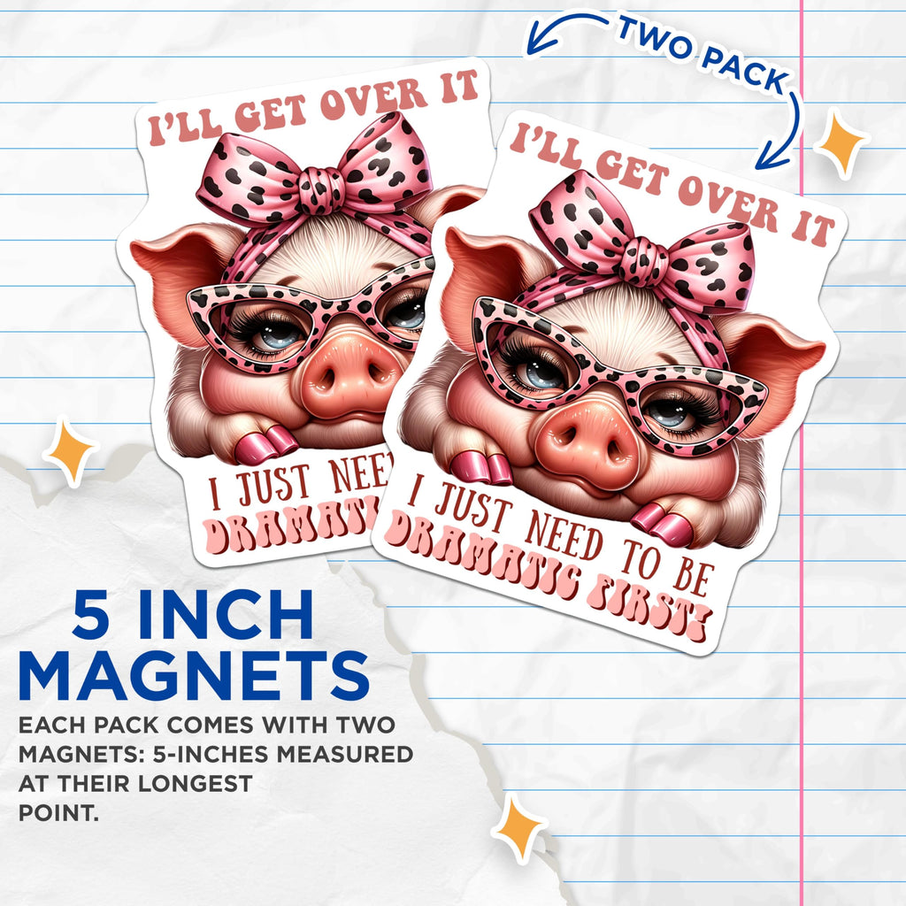 (2 Pack) Funny Dramatic Pig Magnets - 5" On Longest Side - for Cars, Fridges, Toolboxes - Made in USA - MAG7942