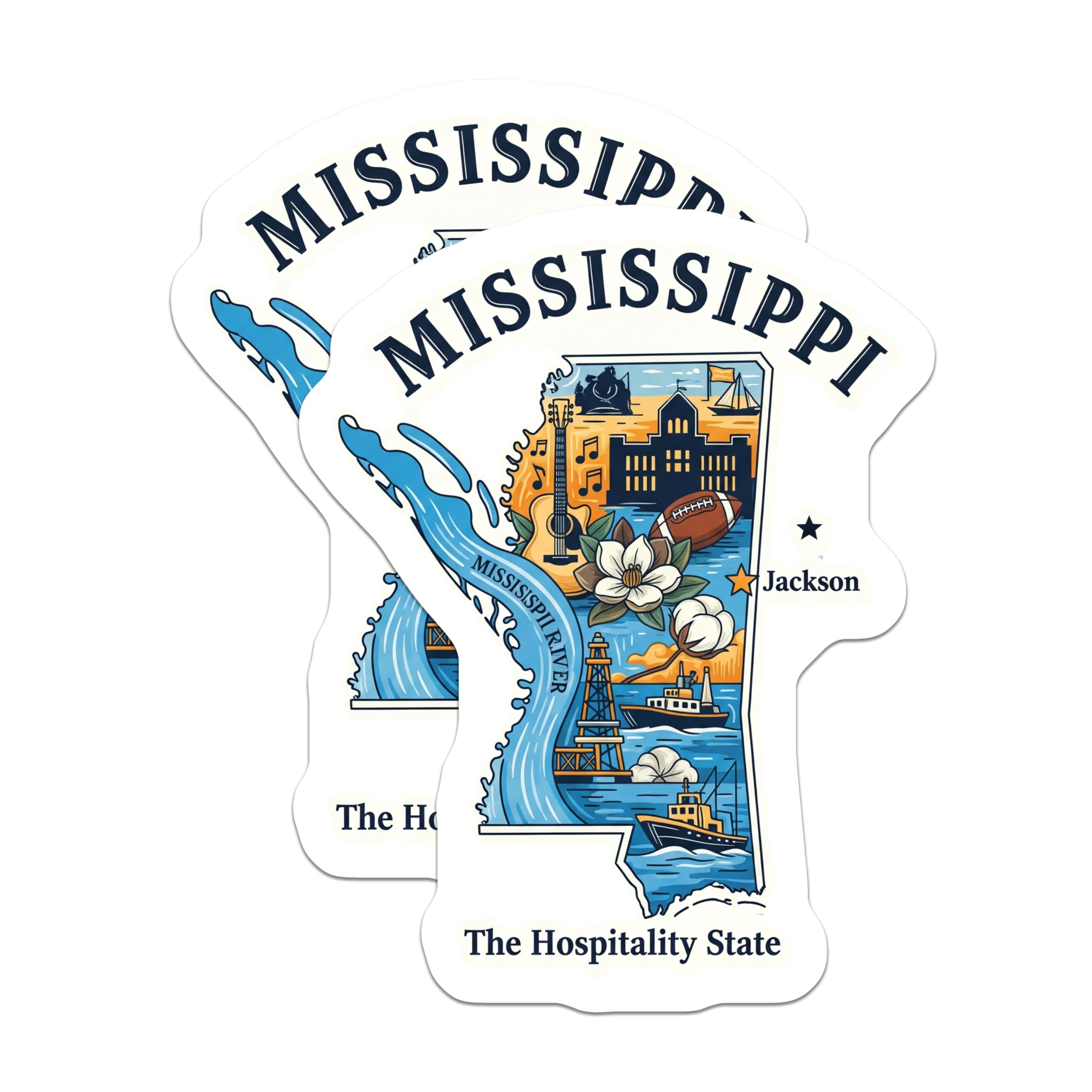 (2 Pack) Mississippi Magnets - Hospitality State Souvenir - Jackson Landmarks Fridge Decor - 5" On Longest Side - Premium Magnet - for Cars, Refrigerators, Toolboxes, Lockers - Made in USA - MAG14172