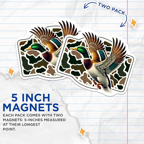 (2 Pack) Duck Hunting Magnets Magnets - Wildlife Art - Nature Lover Decor - 5" On Longest Side - Made in USA - Sticks to Refrigerators & Metal Surfaces - MAG8717
