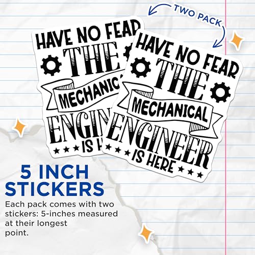 (2 Pack) Mechanical Engineer Stickers - Engineering Motivational Stickers - Mechanical Engineer Pride Decal - 5" On Longest Side - Sticks to Smooth Flat Surfaces - Made in USA - BMCS5324