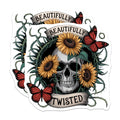 (2 Pack) Beautifully Twisted Skull Magnets - Sunflower Butterfly Gothic Decor - Macabre Aesthetic Refrigerator Art - 5 Inches On Longest Side - Thick Durable Magnet - Made in USA - MAG21002