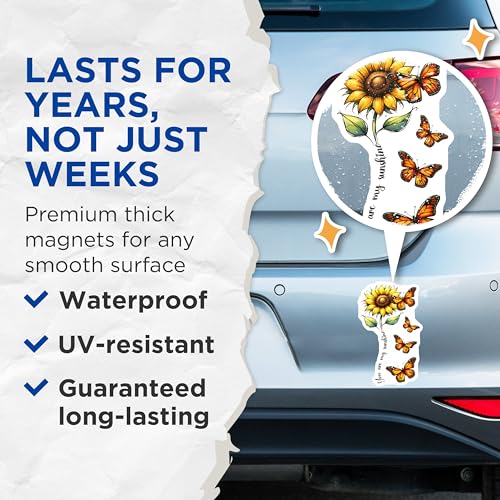 (2 Pack) Sunflower Butterfly Magnets - You are My Sunshine - Bright Kitchen Decor - Inspirational Fridge Decoration - 5" On Longest Side - for Cars, Fridges, Toolboxes - Made in USA -