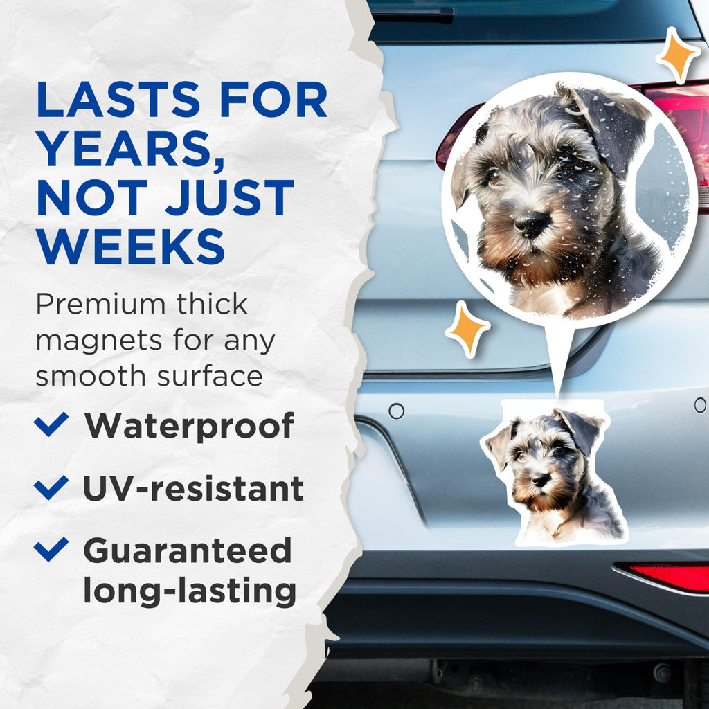 (2 Pack) Schnauzer Dog Magnets - Pet Lover Decor - Dog Breed Art for Schnauzer Owners - 5 Inches On Longest Side - Thick Durable Magnet - Made in USA - MAG30880