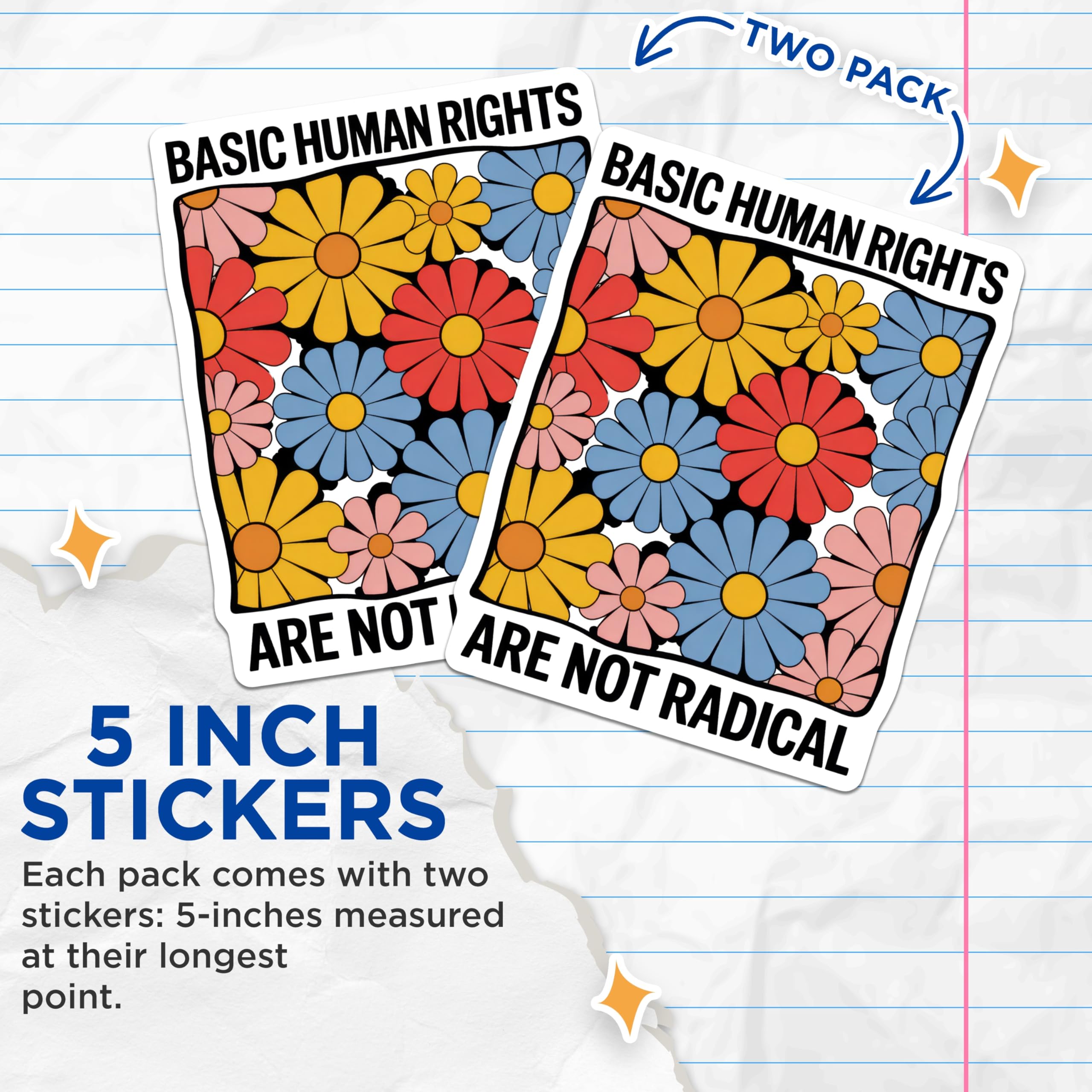 (2 Pack) Human Rights Stickers - Basic Equality - Floral Political Stickers- 5" On Longest Side - Sticks to Smooth Flat Surfaces - Made in USA - BMCS16278