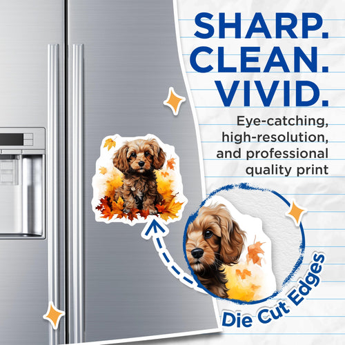(2 Pack) Adorable Puppy Magnets - Fall Dog Lover Decor - Cozy Autumn Refrigerator Accent - 5 Inches On Longest Side - Thick Durable Magnet - Made in USA - MAG28109