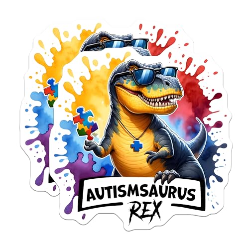 (2 Pack) Autismsaurus Rex Magnets - Funny Autism Awareness - 5" On Longest Side - for Cars, Fridges, Toolboxes - Made in USA - MAG8126