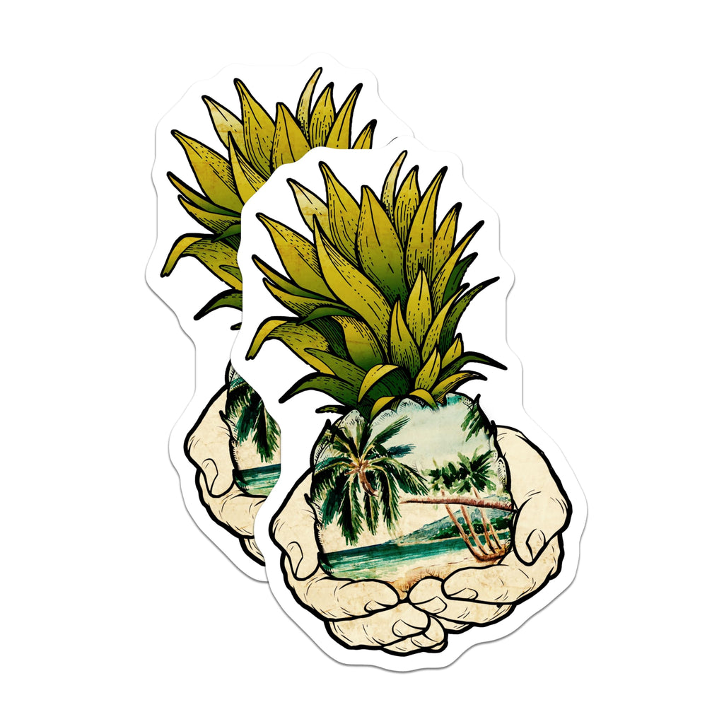 (2 Pack) Pineapple Beach Magnets - Tropical Fruit - Hand Design - 5" On Longest Side - Premium Magnet - for Cars, Refrigerators, Toolboxes, Lockers - Made in USA - MAG16505