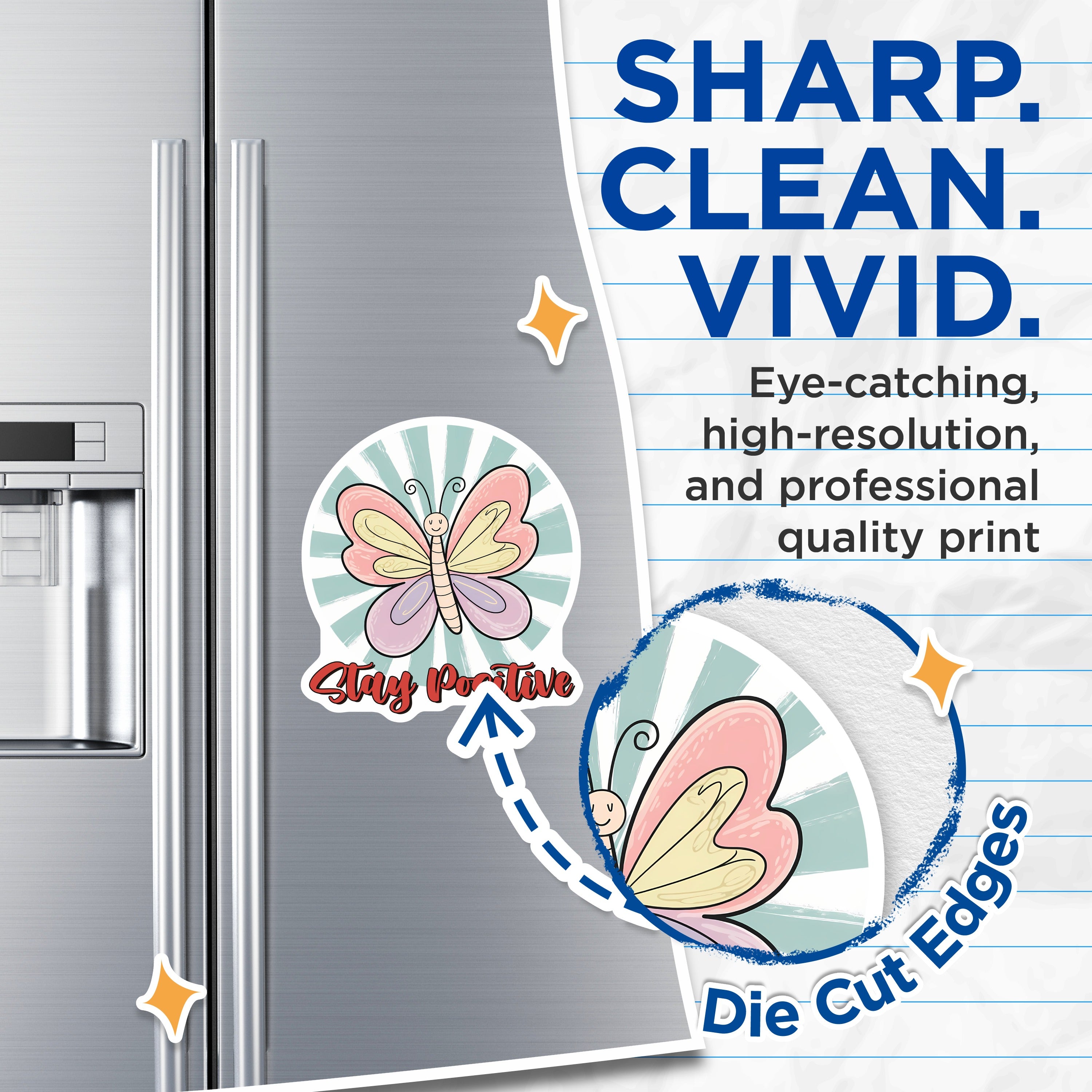 (2 Pack) Stay Positive Butterfly Magnets - Inspirational Decor - Aesthetic Refrigerator Accessories - 5 Inches On Longest Side - Thick Durable Magnet - Made in USA - MAG37116