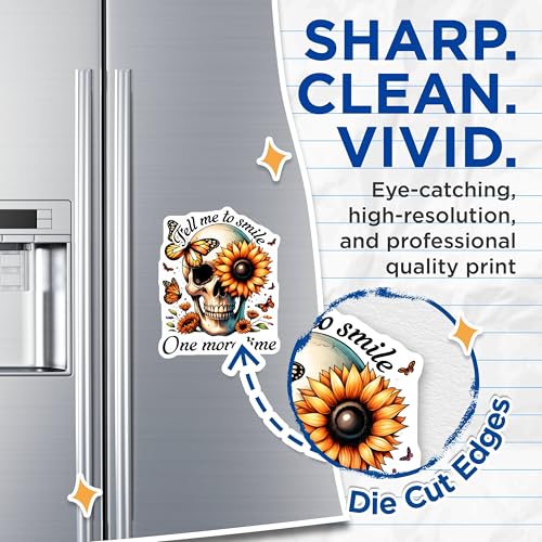 (2 Pack) Skull and Sunflower Magnets - Butterfly Design - Tell Me to Smile One More Time - 5" On Longest Side - for Cars, Fridges, Toolboxes - Made in USA - MAG
