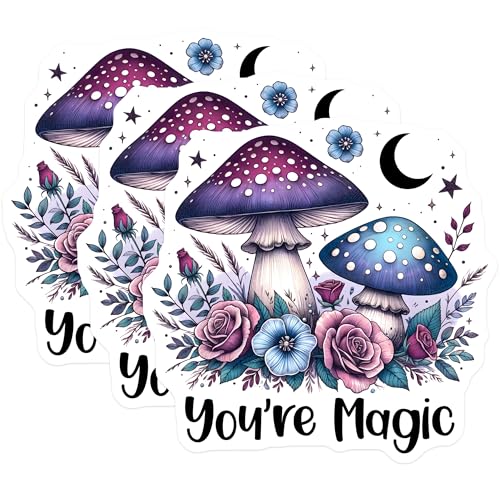 (3 Pack) You're Magic Decals - Floral Mushroom - Laptop Decals - 3 Inches On Longest Side - Easy Peel & Apply - Made in USA - 3MCS6825