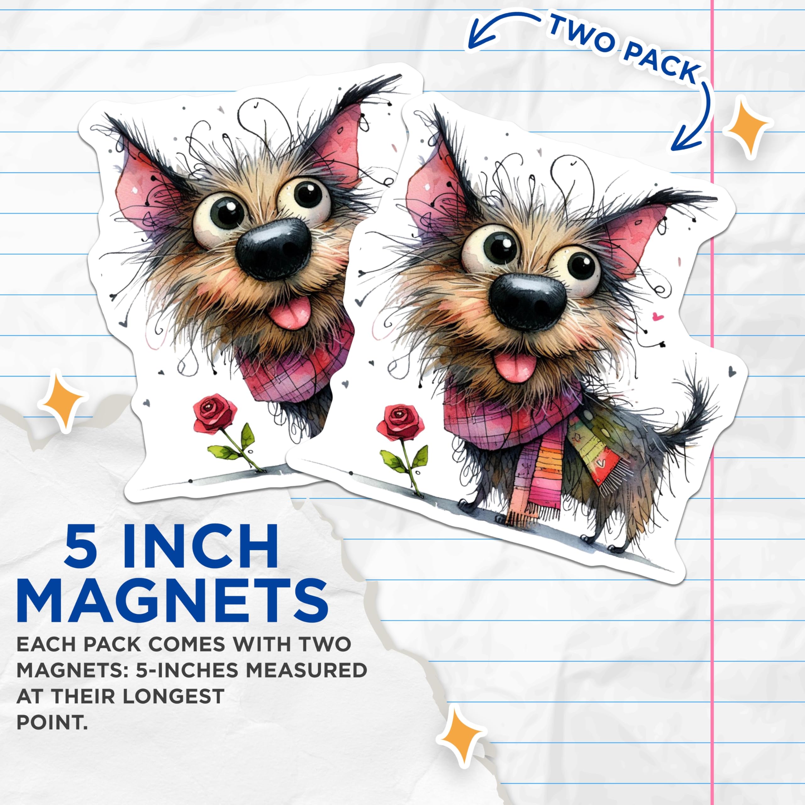 (2 Pack) Cute Scruffy Dog Magnets - Whimsical Watercolor Terrier - Pet Lover Fridge Decor - 5 Inches On Longest Side - Thick Durable Magnet - Made in USA - MAG29626