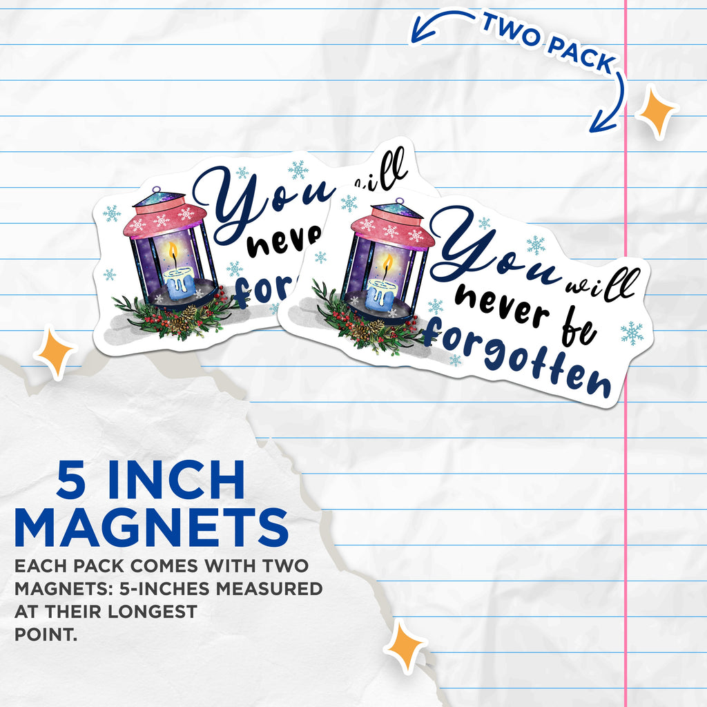 (2 Pack) Remembrance Magnets - Never Forgotten Lantern - Memorial Loved One Support - 5 Inches On Longest Side - Thick Durable Magnet - Made in USA - MAG37208