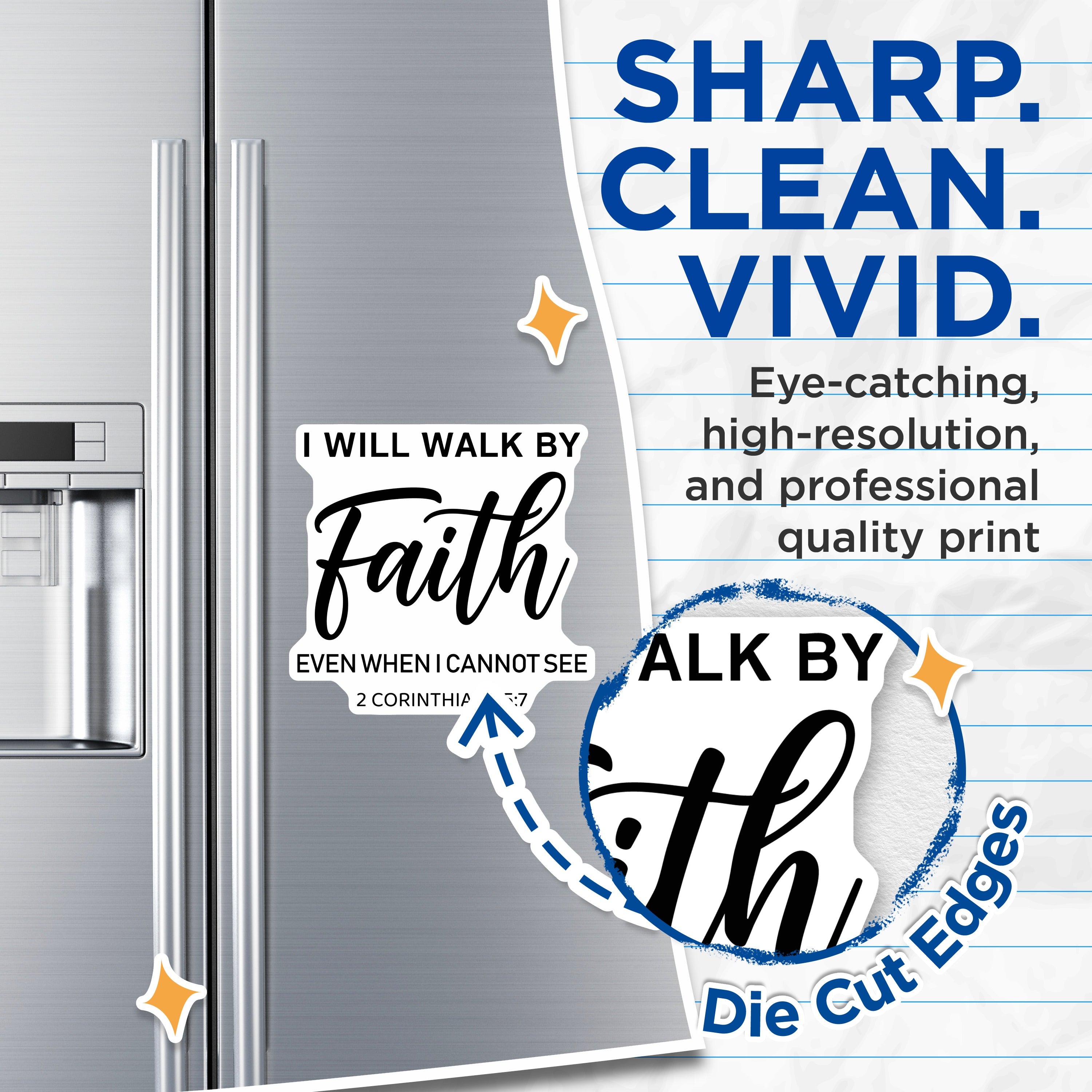 (2 Pack) Faith Magnets - Inspirational Christian Verse Decor - 2 Corinthians 5:7 Scripture Magnets - 5 Inches On Longest Side - Thick Durable Magnet - Made in USA - MAG38579