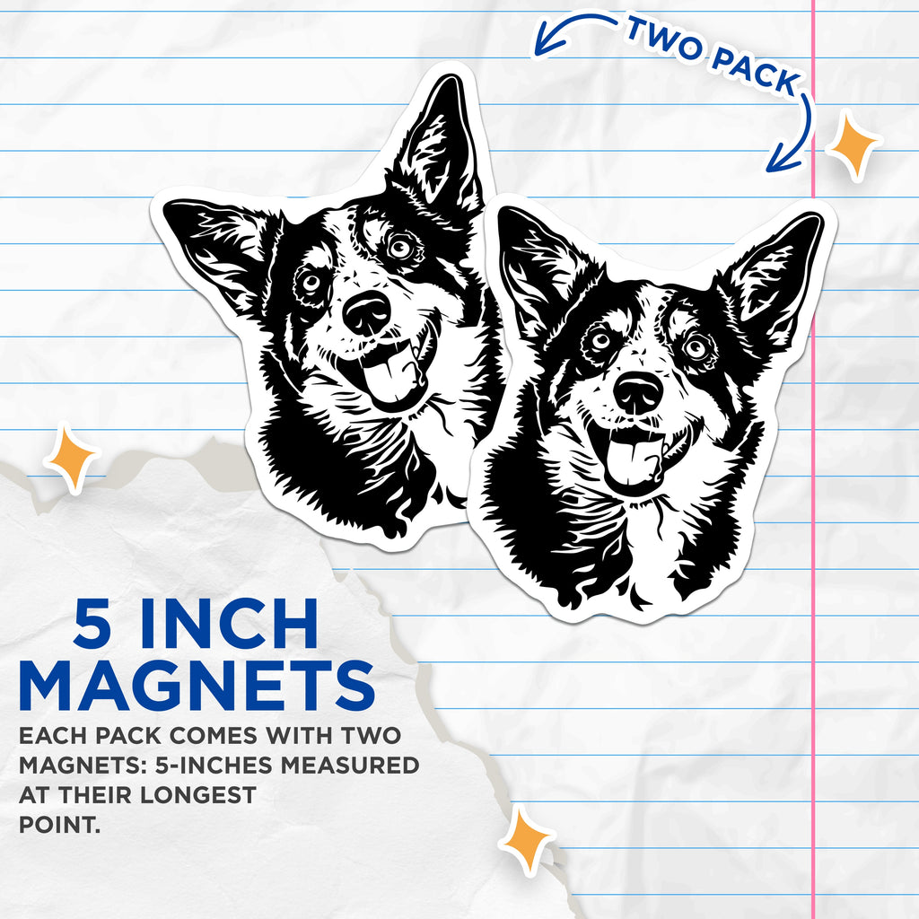 (2 Pack) Happy Corgi Dog Magnets - Smiling Corgi Head Refrigerator Magnet - Pet Lover Animal Decor for Dog Owners - 5 Inches On Longest Side - Thick Durable Magnet - Made in USA - MAG36493