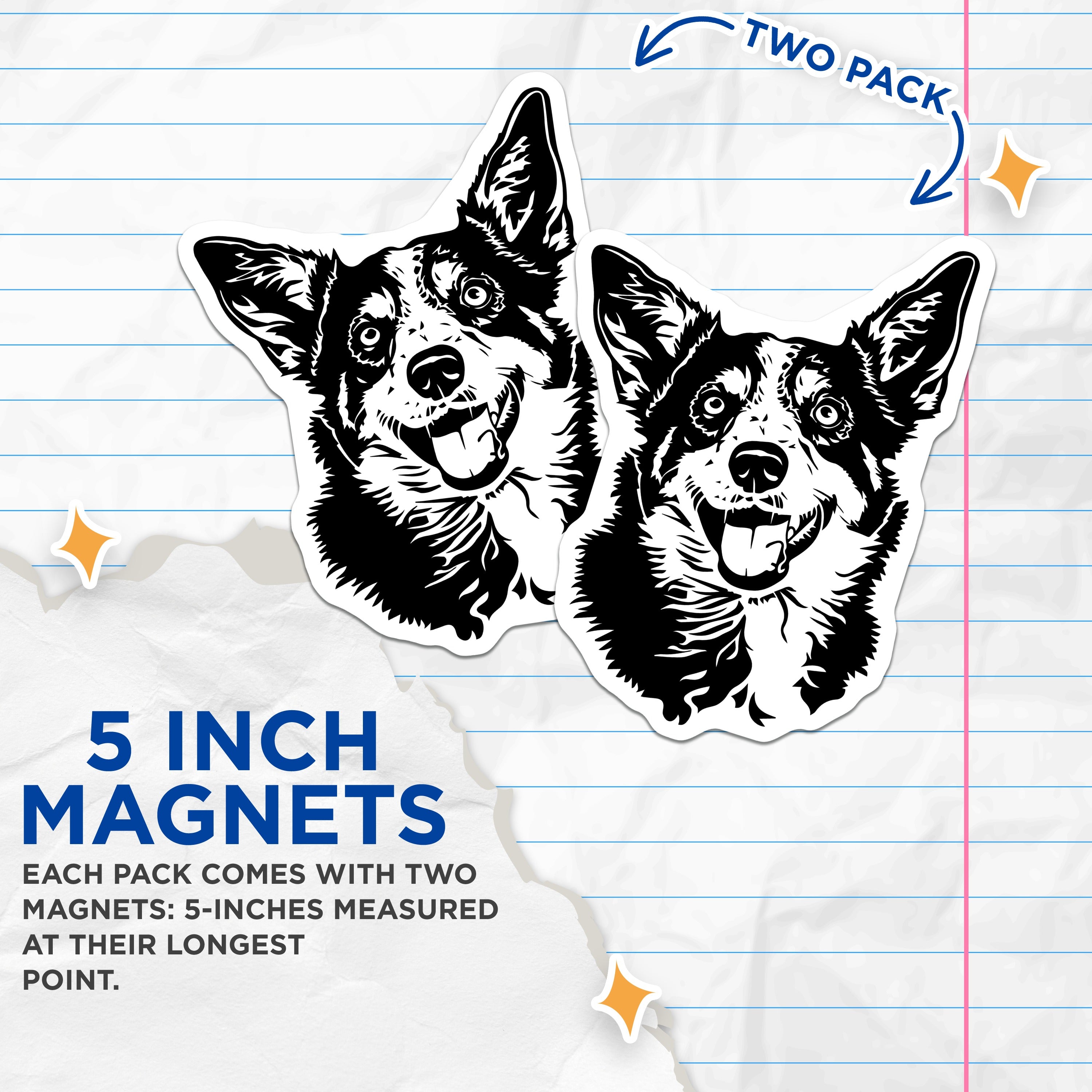 (2 Pack) Happy Corgi Dog Magnets - Smiling Corgi Head Refrigerator Magnet - Pet Lover Animal Decor for Dog Owners - 5 Inches On Longest Side - Thick Durable Magnet - Made in USA - MAG36493