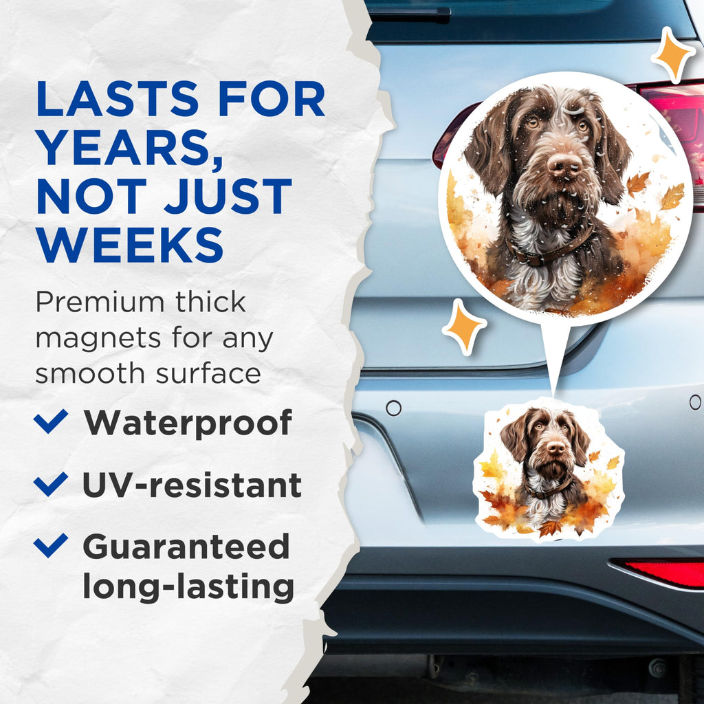 (2 Pack) Wirehaired Pointing Griffon Magnets - Autumn Dog Art - Fall Kitchen Refrigerator Accents - 5 Inches On Longest Side - Thick Durable Magnet - Made in USA - MAG30733