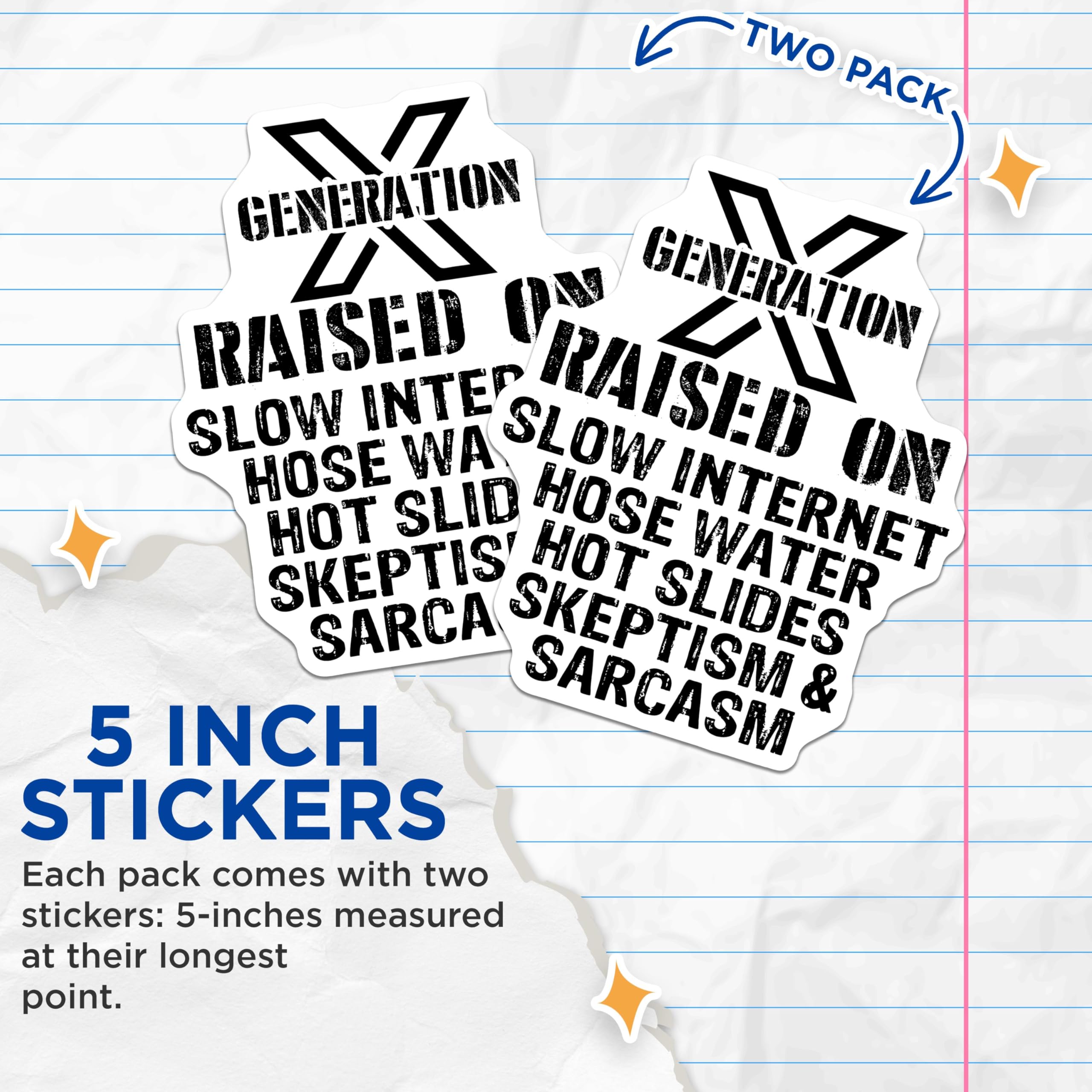 (2 Pack) Generation X Stickers - Funny Nostalgia Stickers - Retro 90s Kids Stickers - 5" On Longest Side - Sticks to Smooth Flat Surfaces - Made in USA - BMCS4868
