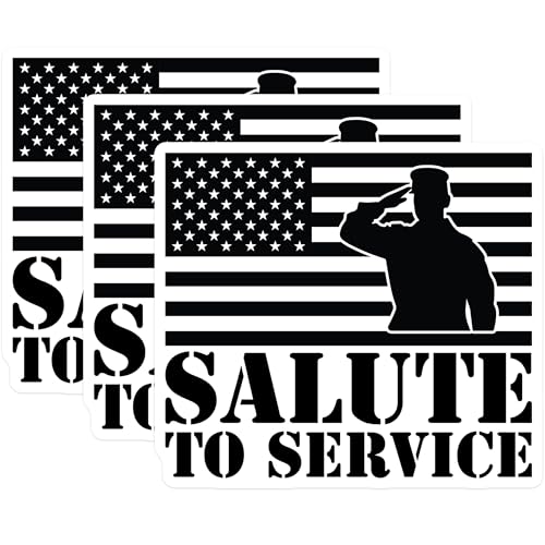 (3 Pack) Military Decals - Salute to Service - American Flag Decals - 3 Inches On Longest Side - Easy Peel & Apply - Made in USA - 3MCS4060