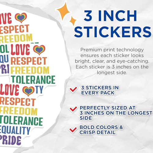 (3 Pack) Pride Decals - Equality Laptop Decals - Rainbow Heart Stickers - 3 Inches On Longest Side - Easy Peel & Apply - Made in USA - 3MCS2906