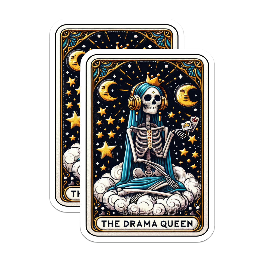 (2 Pack) Drama Queen Magnets - Skeleton Tarot Card Art - Funny Witchy Celestial Decor - 5 Inches On Longest Side - Thick Durable Magnet - Made in USA - MAG26497