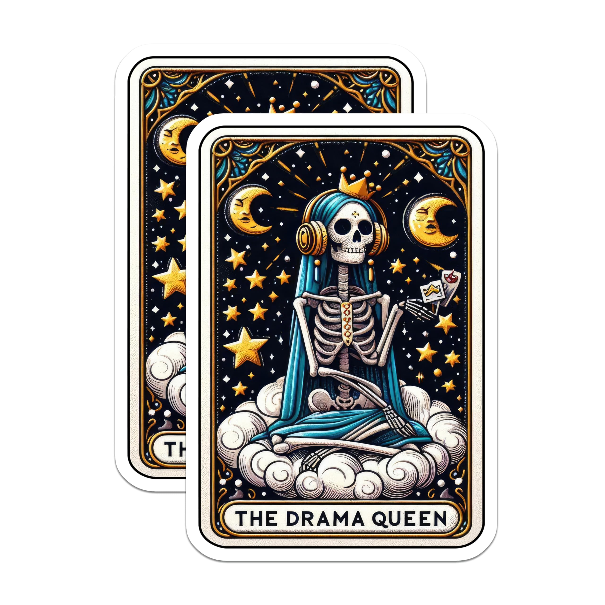 (2 Pack) Drama Queen Magnets - Skeleton Tarot Card Art - Funny Witchy Celestial Decor - 5 Inches On Longest Side - Thick Durable Magnet - Made in USA - MAG26497