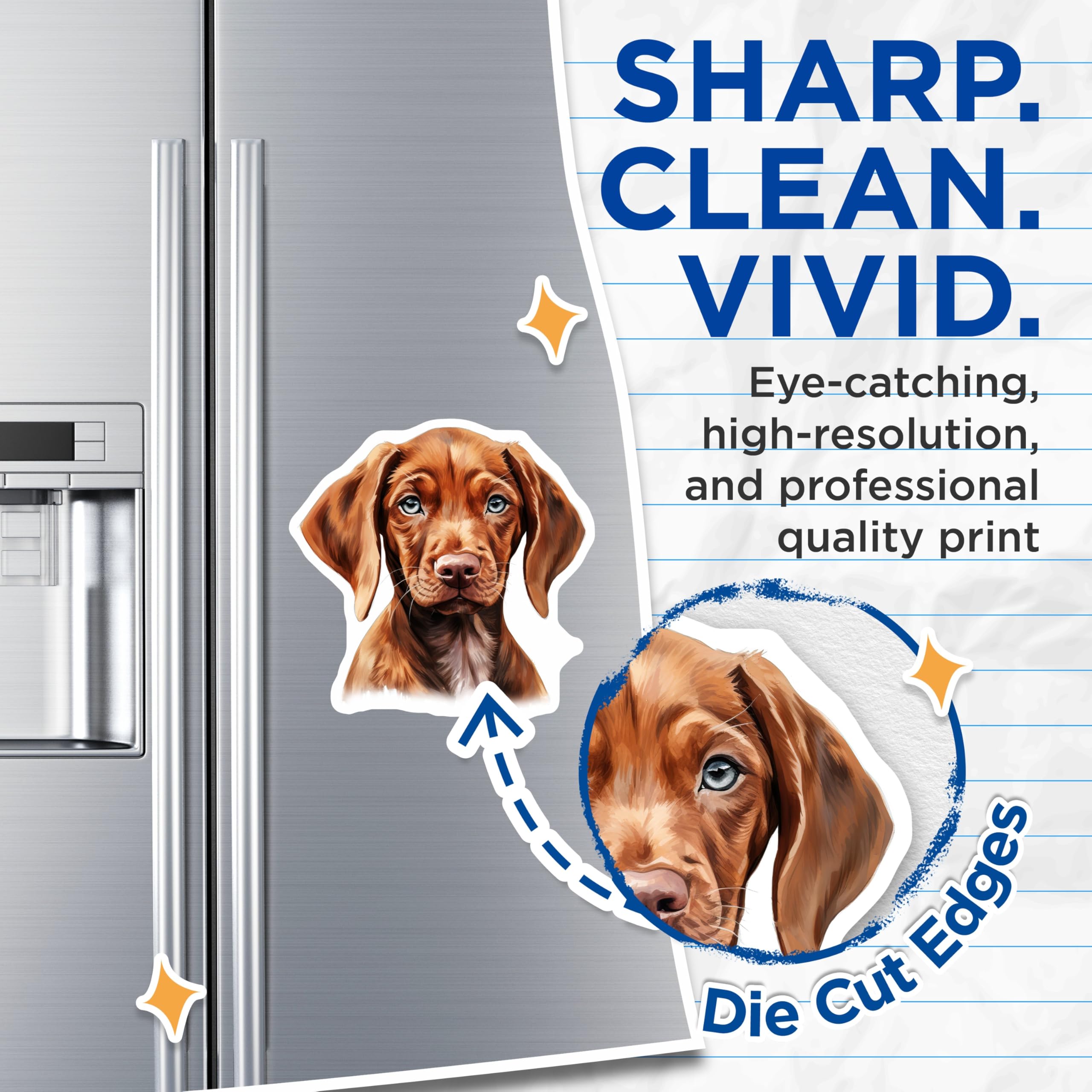 (2 Pack) Vizsla Puppy Magnets - Cute Dog Art - Refrigerator Decor Set - 5 Inches On Longest Side - Thick Durable Magnet - Made in USA - MAG25179
