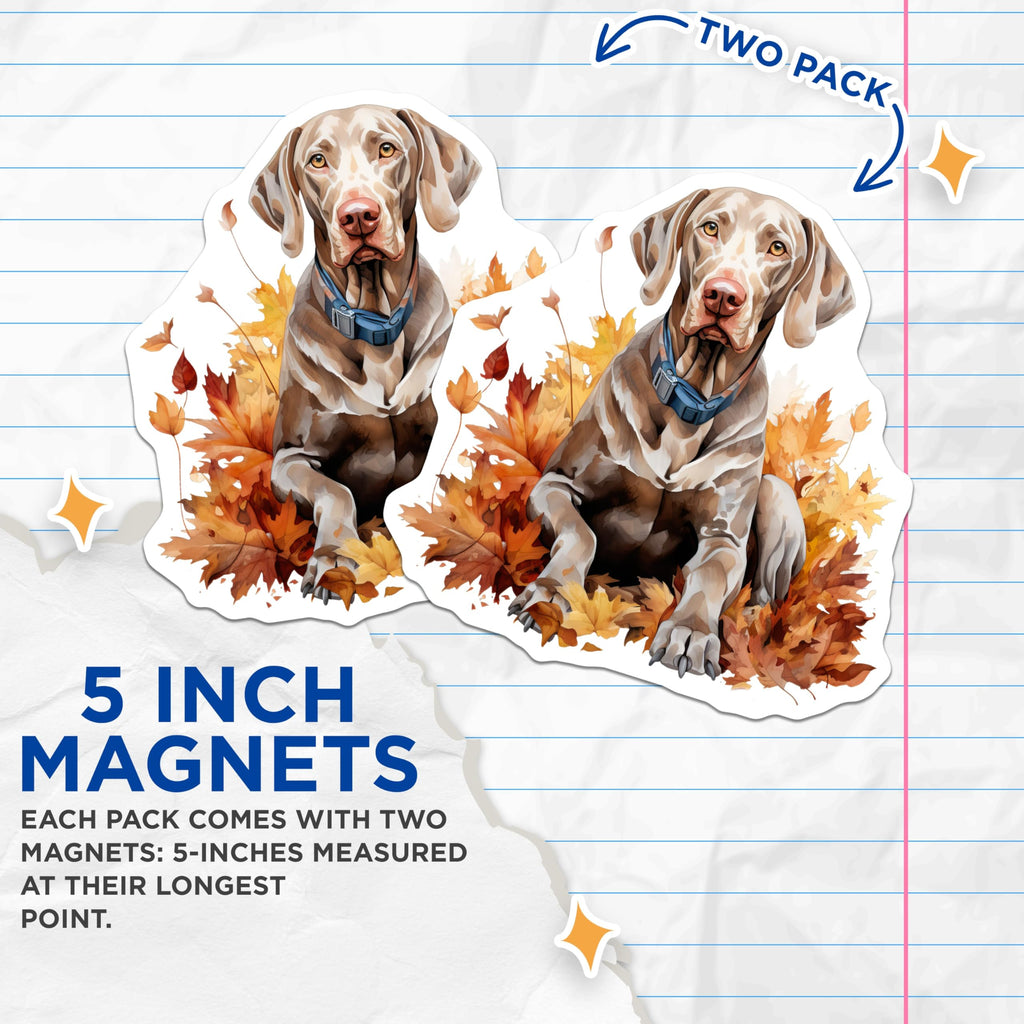 (2 Pack) Weimaraner Dog Magnets - Autumn Fall Decor - Dog Lover Kitchen Accessories - 5 Inches On Longest Side - Thick Durable Magnet - Made in USA - MAG28952