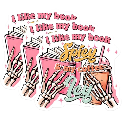 (3 Pack) Spicy Book Decals - Coffee Lover Sticker - Skeleton Hands Laptop Decal - 3 Inches On Longest Side - Easy Peel & Apply - Made in USA - 3MCS6293