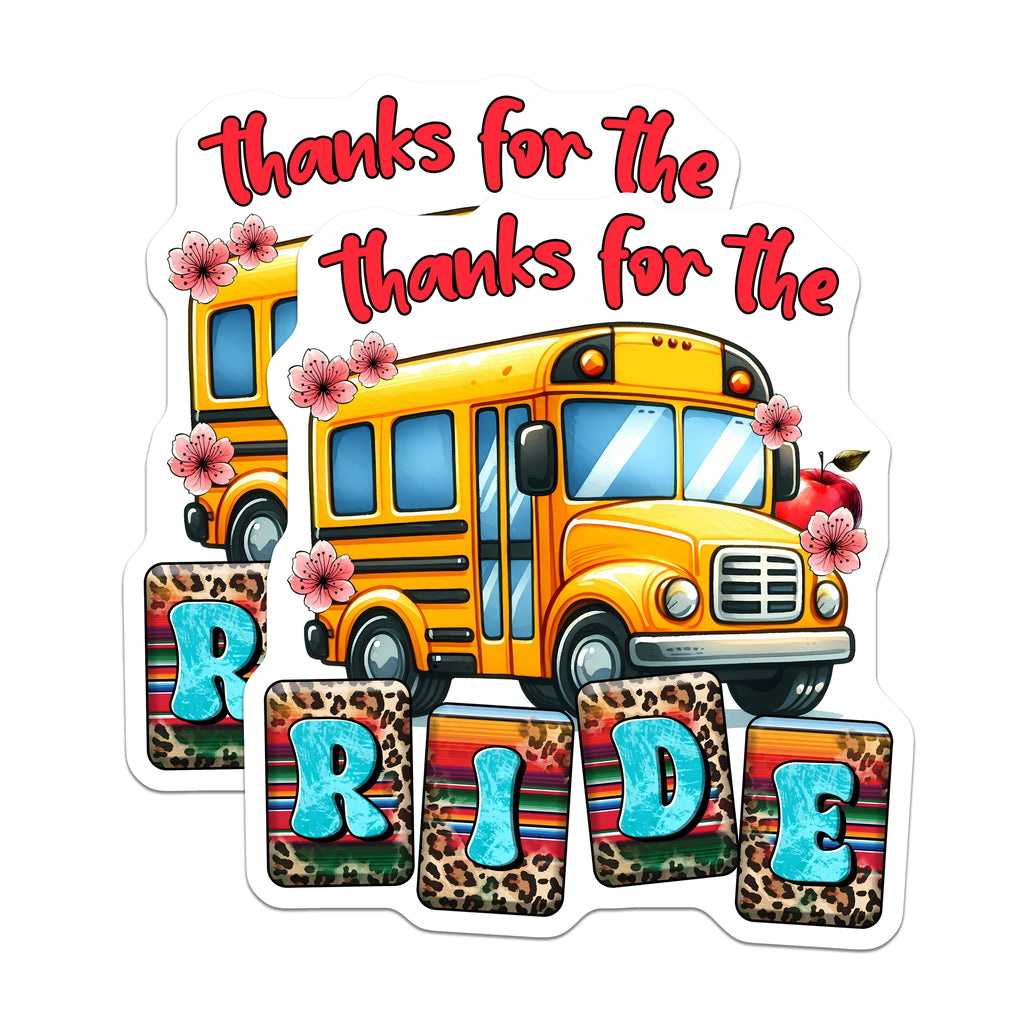 (2 Pack) Thanks for The Ride Magnets - School Bus Driver Appreciation - Teacher Staff Decor - 5 Inches On Longest Side - Thick Durable Magnet - Made in USA - MAG38636