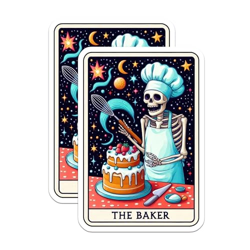 (2 Pack) Funny Skeleton Baker Stickers - Halloween Skeleton Chef Stickers - Whimsical Baking Stickers - 5" On Longest Side - Sticks to Smooth Flat Surfaces - Made in USA - BMCS5352