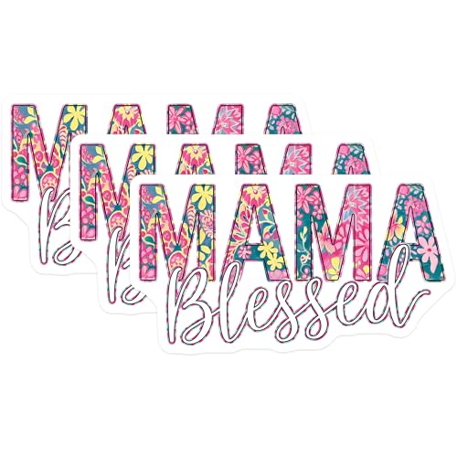 (3 Pack) Mama Blessed Decals - Floral Mama - Mom Life Laptop Decals - 3 Inches On Longest Side - Easy Peel & Apply - Made in USA - 3MCS2693