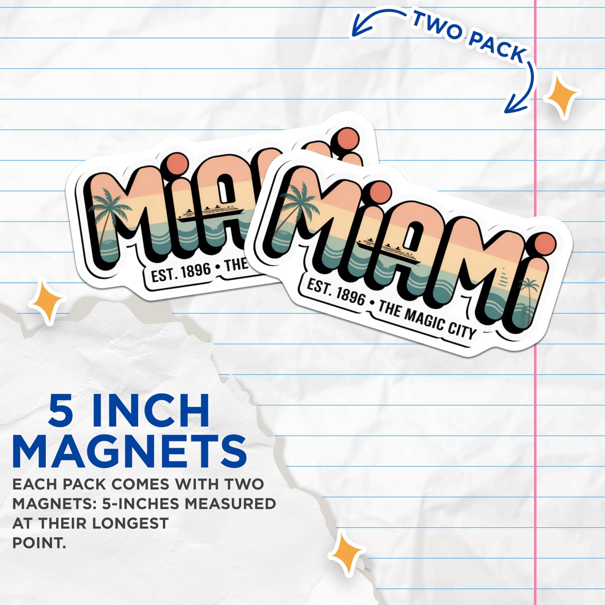 (2 Pack) Miami Magnets - Magic City Souvenir - Florida Travel Decor - 5" On Longest Side - Premium Magnet - for Cars, Refrigerators, Toolboxes, Lockers - Made in USA - MAG18802