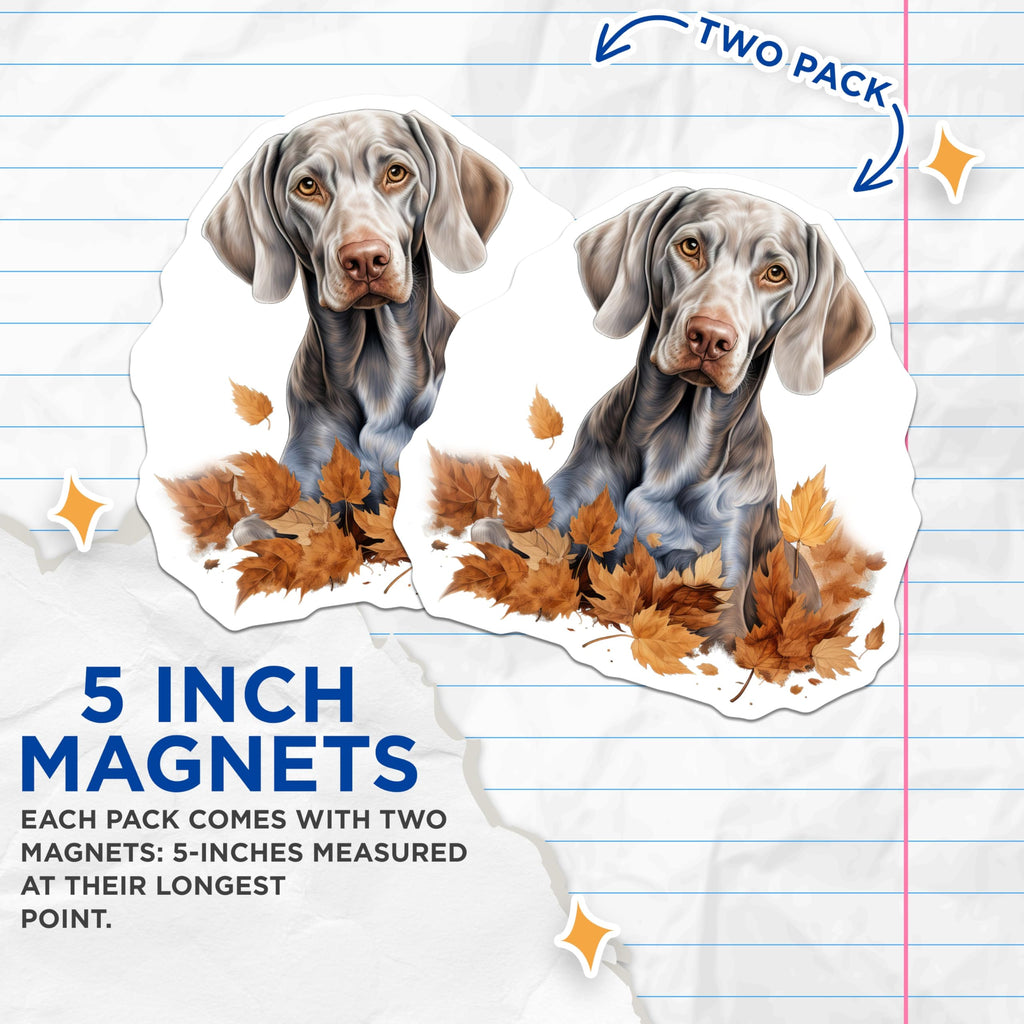 (2 Pack) Weimaraner Dog Magnets - Autumn Dog Lover - Fall Pet Owner Decor Refrigerator Accessory - 5 Inches On Longest Side - Thick Durable Magnet - Made in USA - MAG25041