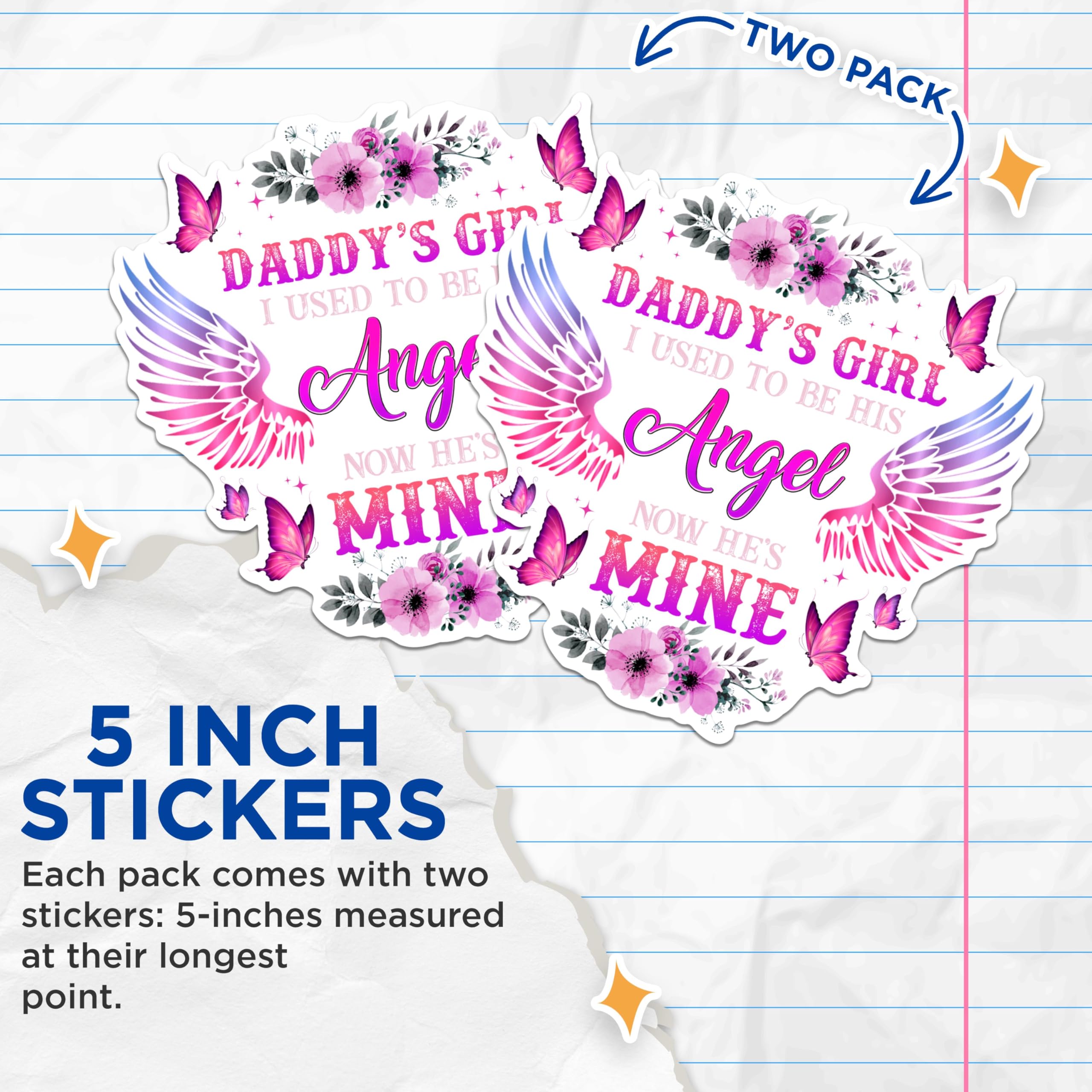 (2 Pack) Daddy's Girl Stickers - Angel Stickers - Memorial Stickers - 5" On Longest Side - Sticks to Any Smooth Flat Surface - Made in USA - BMCS3027