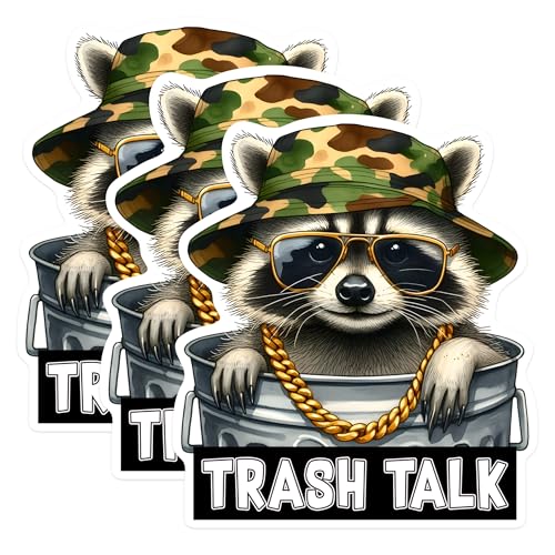 (3 Pack) Trash Talk Raccoon Decals - Funny Animal Sticker - Laptop Decal - 3 Inches On Longest Side - Easy Peel & Apply - Made in USA - 3MCS0272