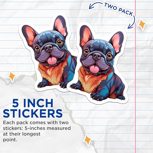 (2 Pack) French Bulldog Stickers - Cute Dog Stickers - Animal Lover Vinyl Stickers - 5" On Longest Side - Sticks to Smooth Flat Surfaces - Made in USA - BMCS3939