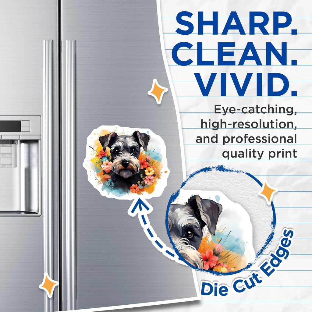 (2 Pack) Schnauzer Dog Magnets - Floral Pet Art - Dog Mom Accessories - 5 Inches On Longest Side - Thick Durable Magnet - Made in USA - MAG28797