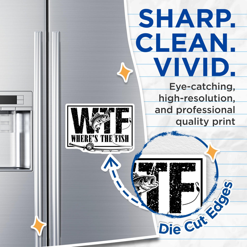 (2 Pack) Where's The Fish Magnets - WTF Fishing Decor - Angler Gift Idea - 5" On Longest Side - Premium Magnet - for Cars, Refrigerators, Toolboxes, Lockers - Made in USA - MAG16972