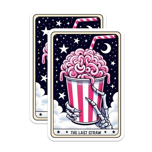 (2 Pack) The Last Straw Stickers - Skeleton Hand Sticker - Funny Brain Drink Sticker - Halloween Theme Sticker - 5" On Longest Side - Sticks to Smooth Flat Surfaces - Made in USA - BMCS4633