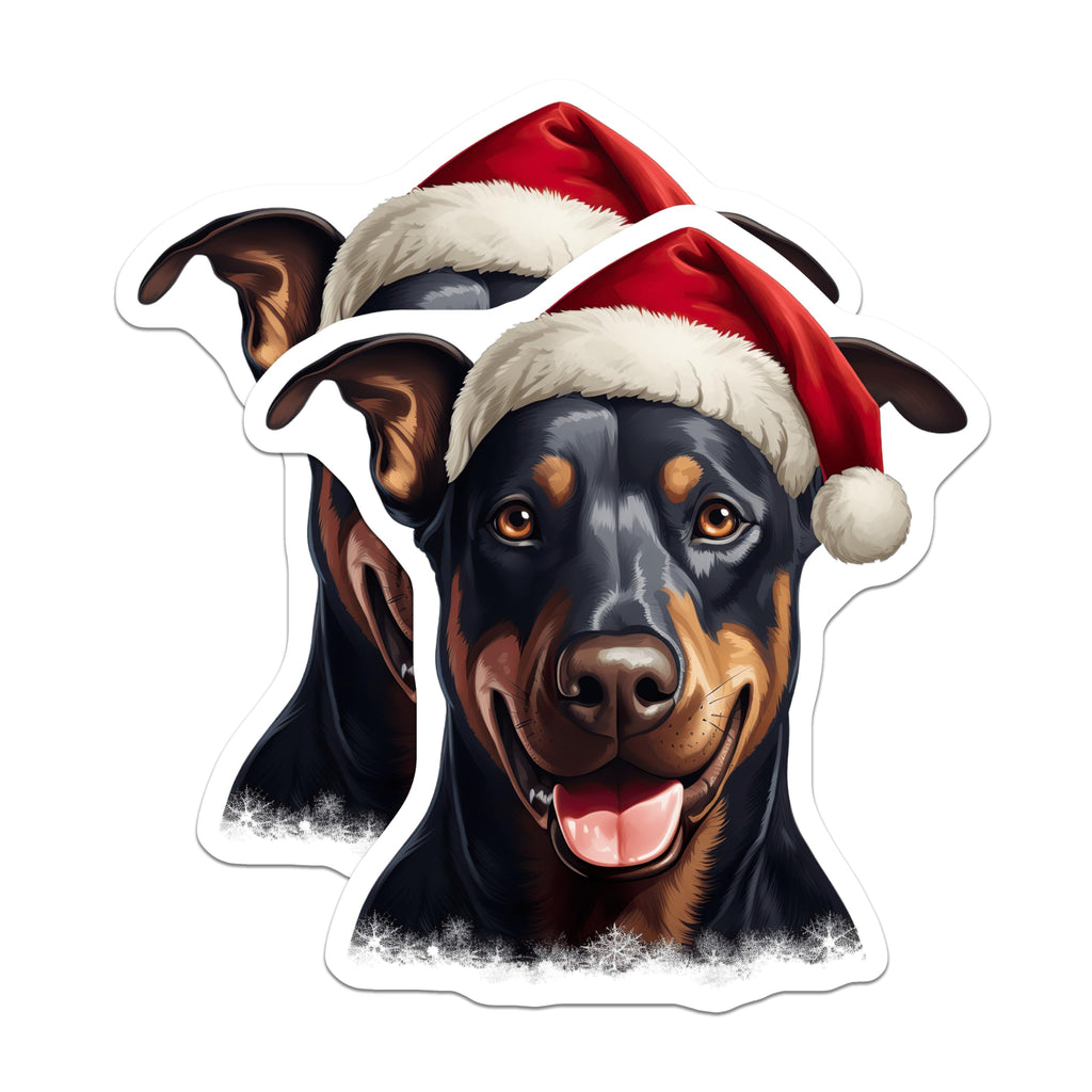 (2 Pack) Doberman Pinscher Magnets - Christmas Dog Decor - Santa Hat Canine - Holiday Pet Magnets - 5 Inches On Longest Side - Thick Durable Magnet - Made in USA - MAG24355