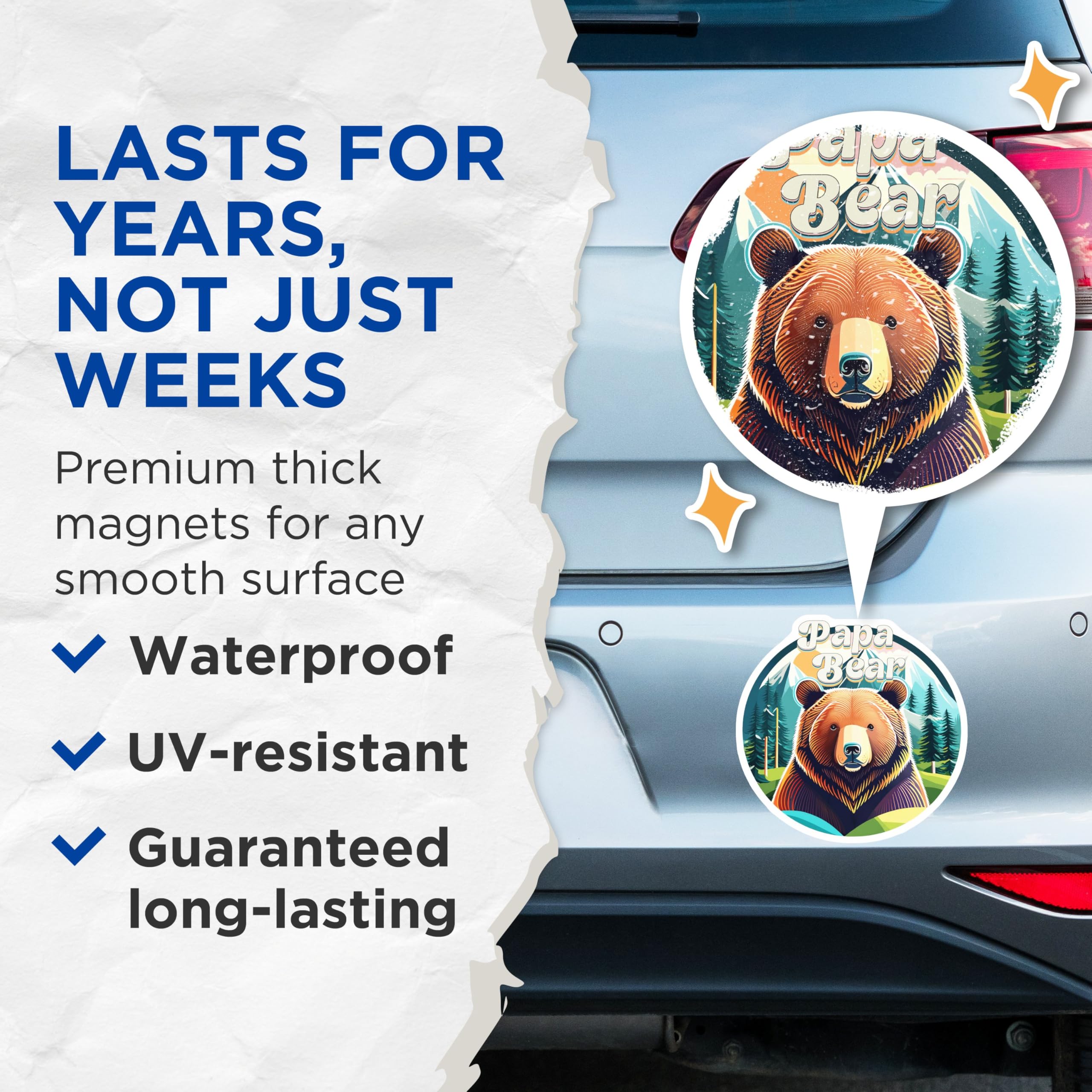 (2 Pack) Papa Bear Magnets - Woodland Animal - Cute Bear Magnets - 5" On Longest Side - for Cars, Fridges, Toolboxes - Made in USA - MAG4204