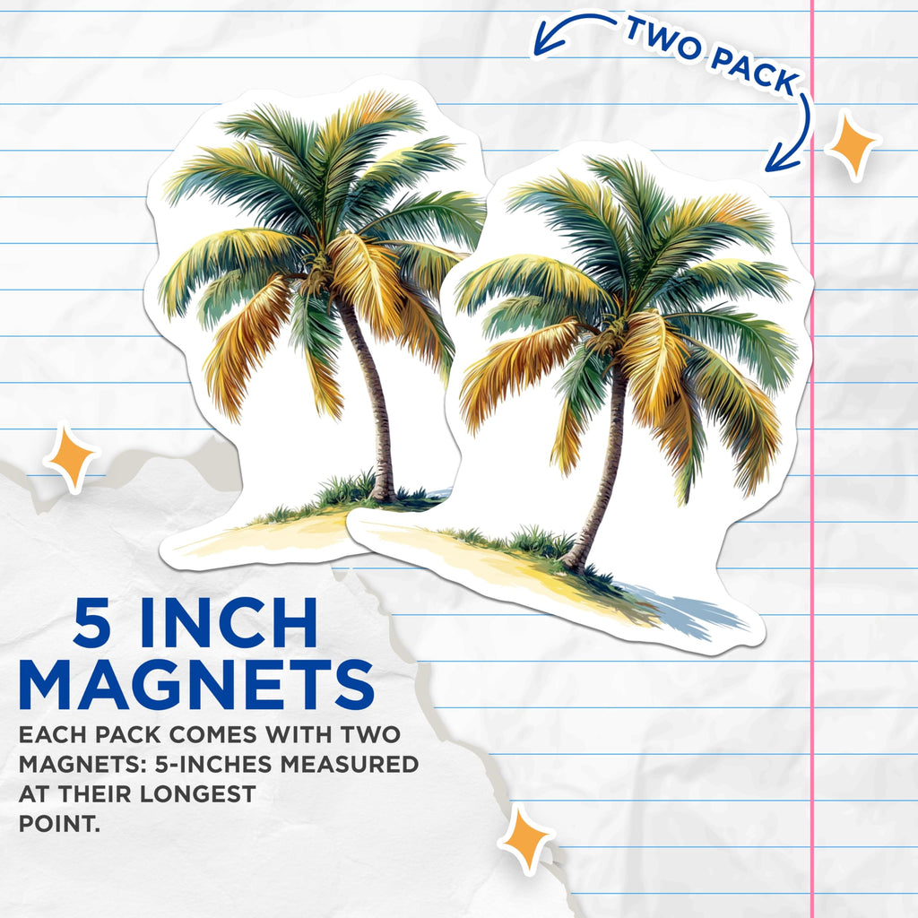 (2 Pack) Tropical Palm Tree Magnets - Coastal Decor - Beach Vacation Reminders - Summer Fridge Decorations - 5 Inches On Longest Side - Thick Durable Magnet - Made in USA - MAG29904