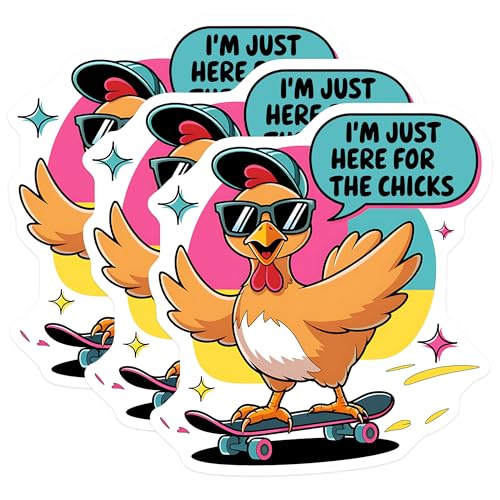 (3 Pack) Chicken Skateboard Decals - Funny Animal Decal - Cool Laptop Decals - 3 Inches On Longest Side - Easy Peel & Apply - Made in USA - 3MCS2656