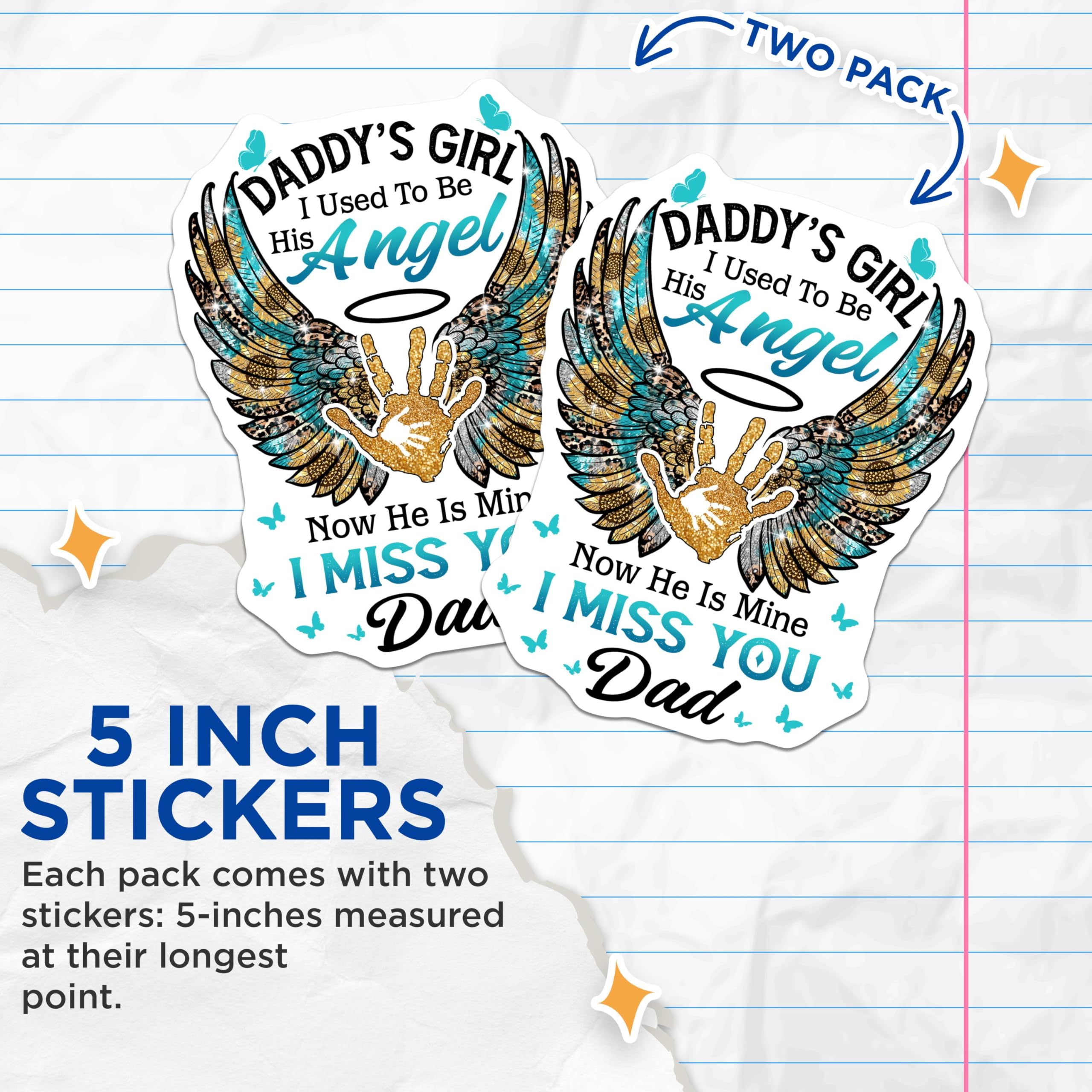 (2 Pack) Daddy's Girl I Used to Be His Angel Stickers - Now He is Mine - I Miss You Dad - 5" On Longest Side - Sticks to Smooth Flat Surfaces - Made in USA - BMCS6123