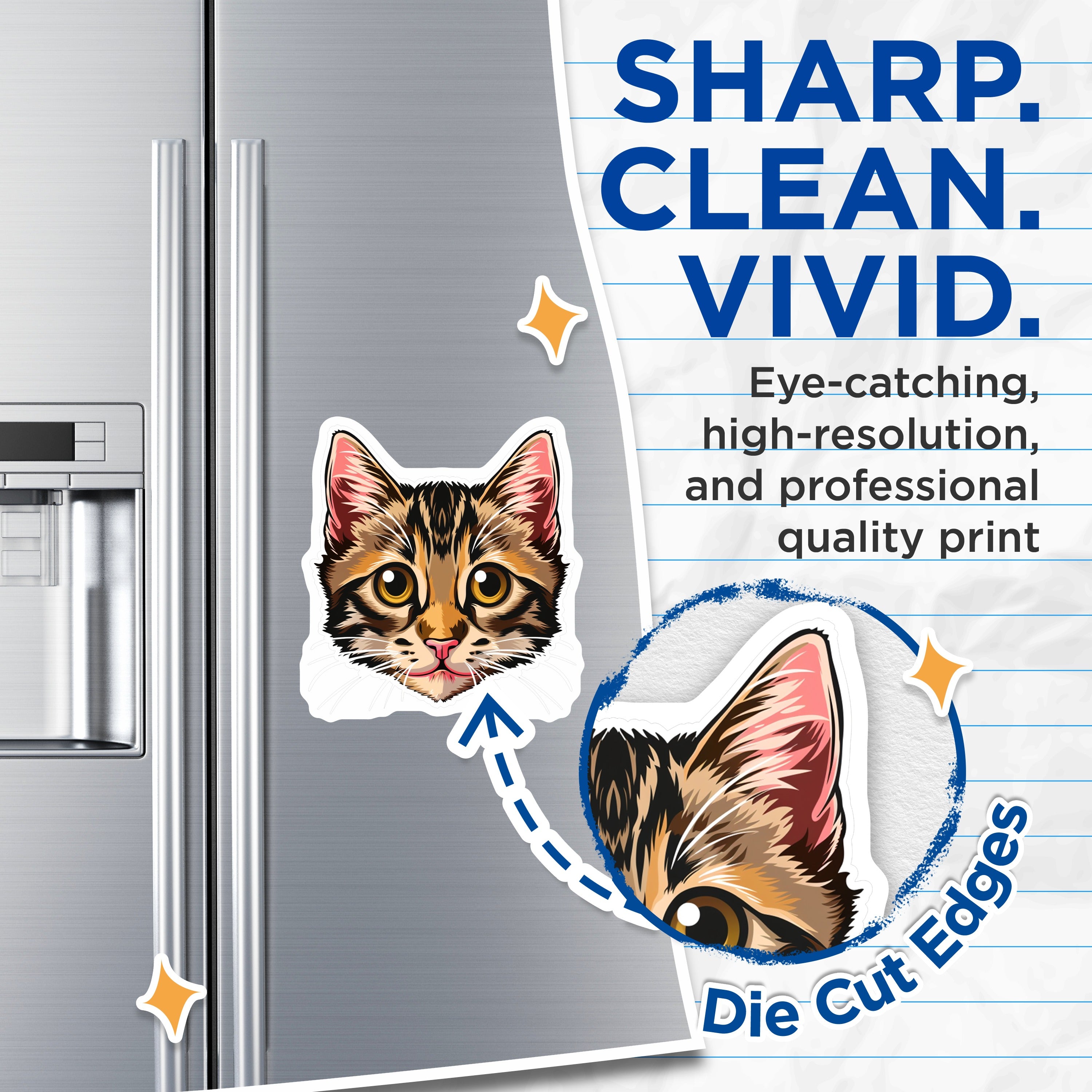 (2 Pack) Tabby Cat Face Magnets - Cute Kitten Art - Pet Lover Fridge Decor - Cat Mom Accessory - 5 Inches On Longest Side - Thick Durable Magnet - Made in USA - MAG39727
