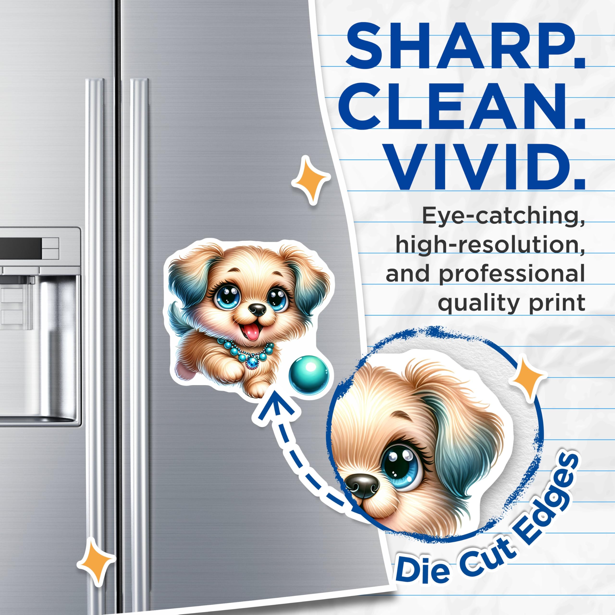 (2 Pack) Adorable Dog Magnet - Cartoon Animal - 5" On Longest Side - Sticks to Smooth Flat Surfaces - Made in USA - MAG9441