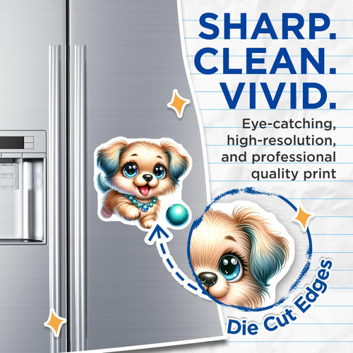 (2 Pack) Adorable Dog Magnet - Cartoon Animal - 5" On Longest Side - Sticks to Smooth Flat Surfaces - Made in USA - MAG9441