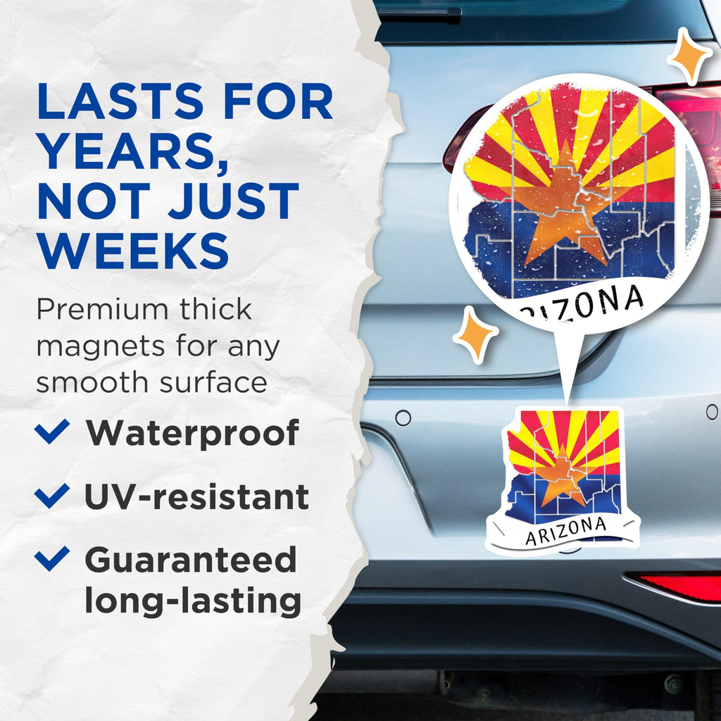 (2 Pack) Arizona State Magnets - Arizona Flag - State Pride Arizona Souvenir - 5" On Longest Side - Premium Magnet - for Cars, Refrigerators, Toolboxes, Lockers - Made in USA - MAG18236